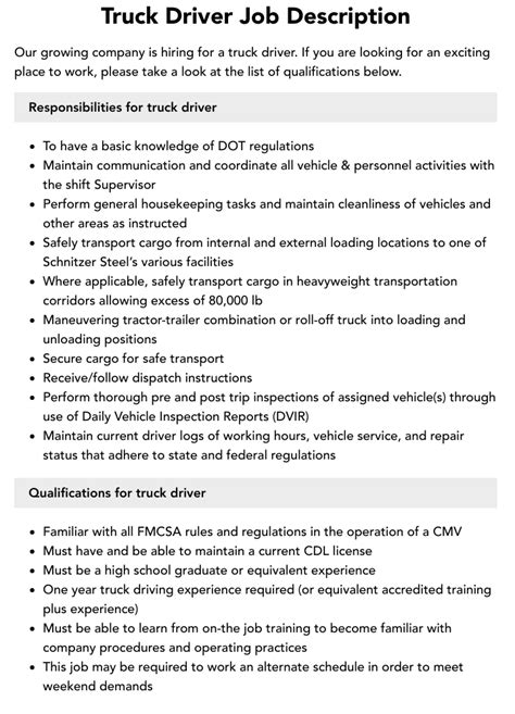 Truck Driver Duties