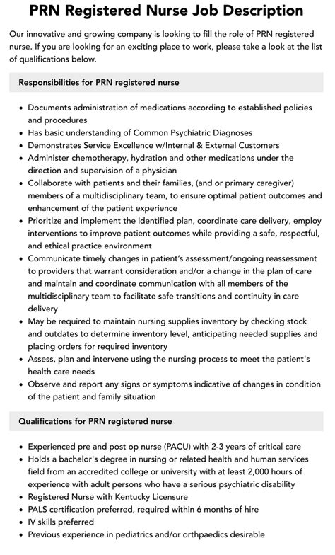 Types of PRN Jobs