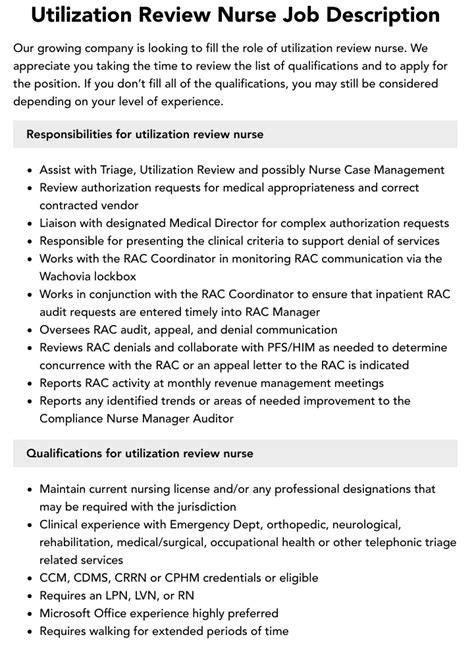 Utilization Review Nurse Job Responsibilities
