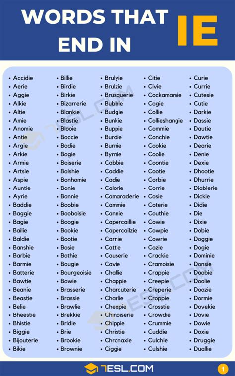 Words that end with ie